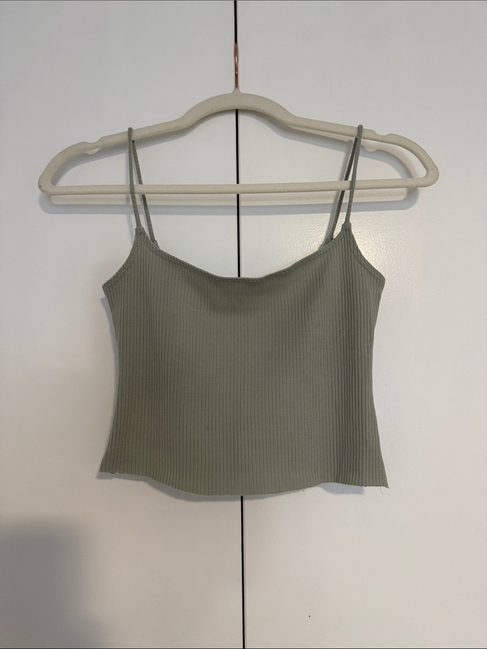Reformation Ribbed Spaghetti-Strap Crop Top - Sage